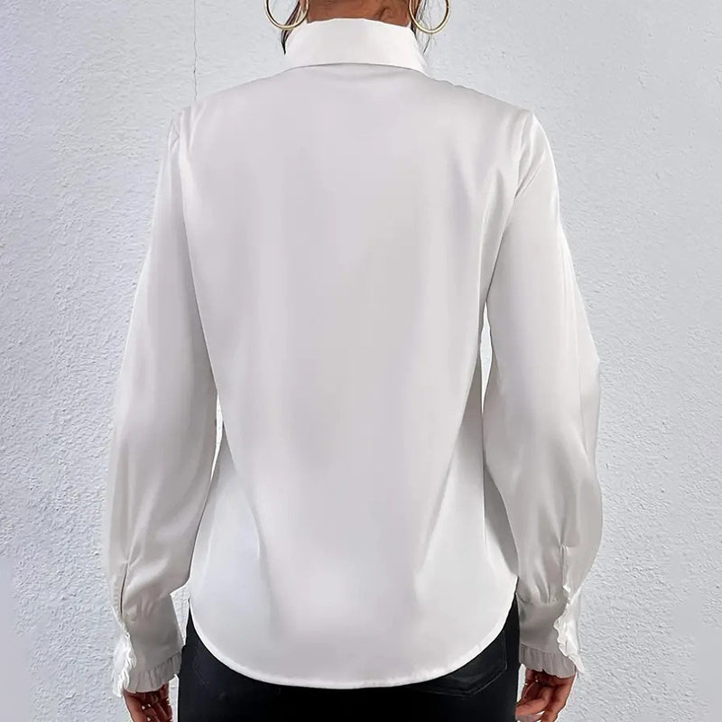 Women's Ruffled Collared Blouse, Long Sleeve Dressy Casual Shirt, Fall Business Casual Work Tops CJ US