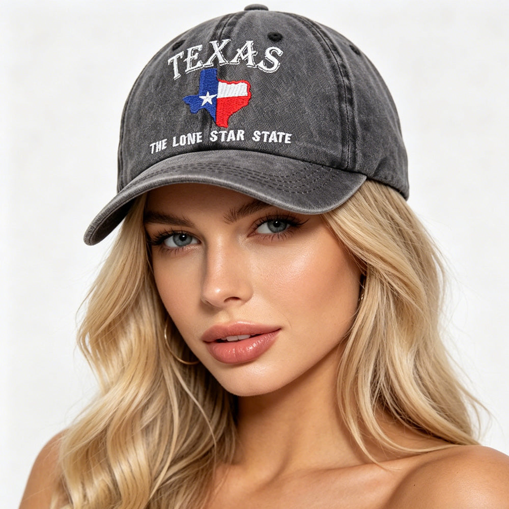Texas Lone Star Embroidered Vintage Washed Baseball Cap – Adjustable Unisex Hat 