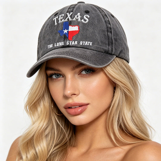 Texas Lone Star Embroidered Vintage Washed Baseball Cap – Adjustable Unisex Hat 