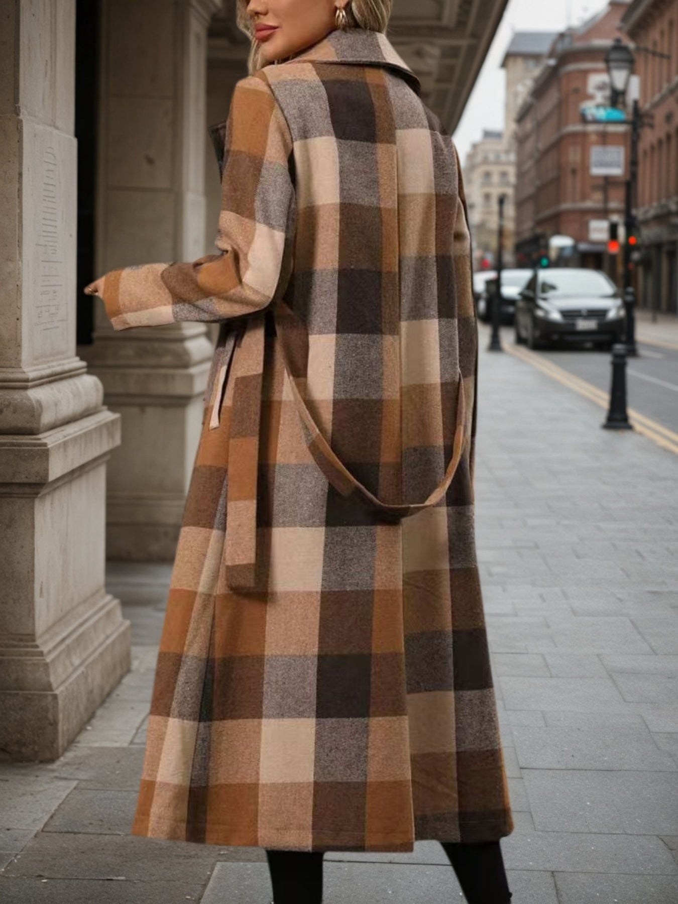 Women’s Lapel Woolen Double-Breasted Coat – Lace-Up Long Windbreaker - FitiqueFit