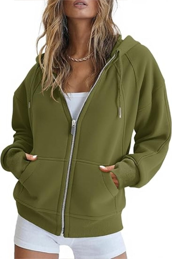 Fisoew Womens Zip Up Sweatshirts Fleece Lined Collar Crop Hoodie Casual Cotton Long Sleeve Tops With Thumb Hole CJ US