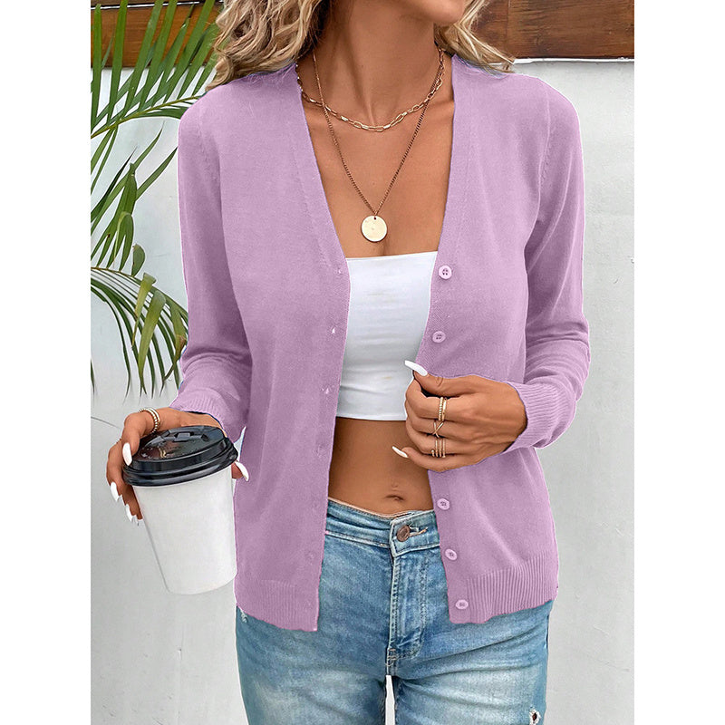 Women's Long Sleeve V-Neck Button Down Cardigan Knit Shrugs Sweater CJ US