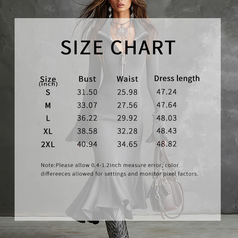 Women's Half Zip Bodycon Dress - Flared Sleeve & Fishtail Hem Long Sleeve Dress 