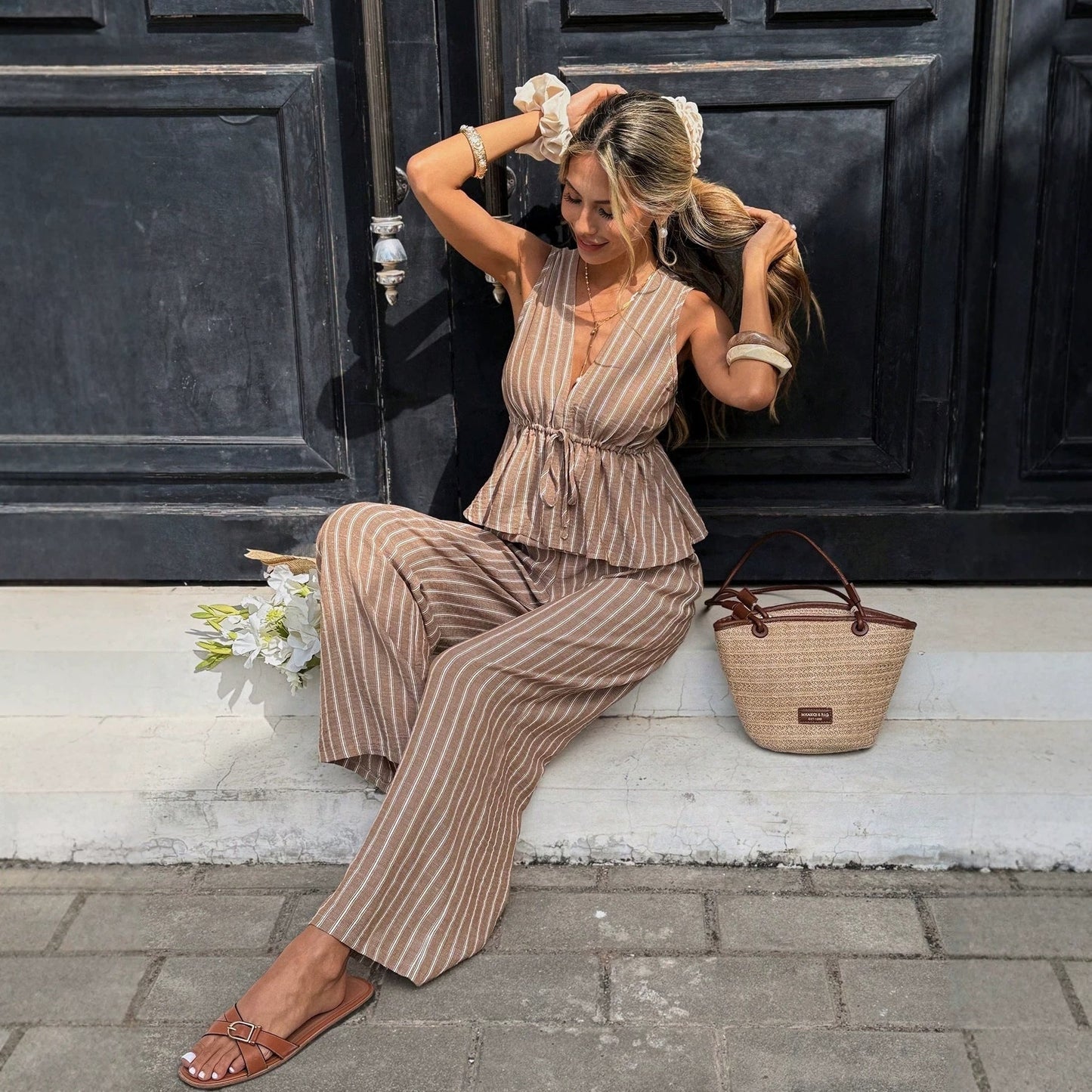 Sleeveless Top And Wide-leg Pants Two-piece Set 