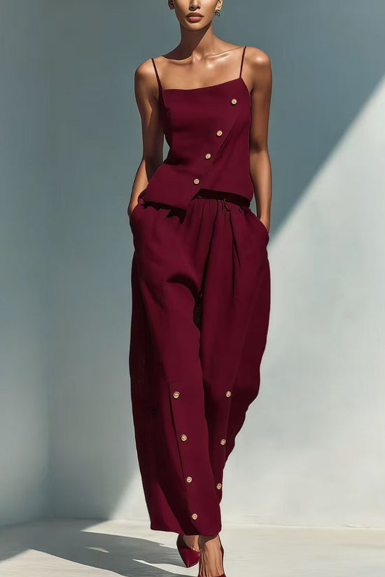 Gold-buckle Decorated Camisole And Pants Set 