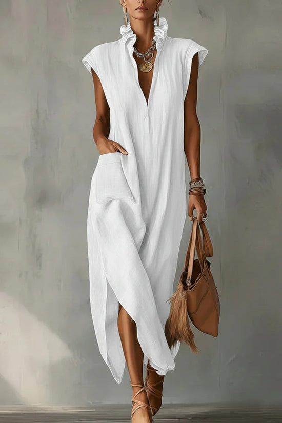 Women's Cotton-Linen Sleeveless Solid-Color Dress 