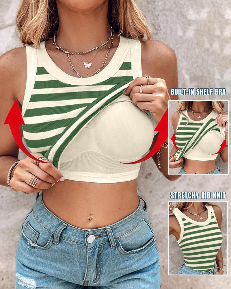 Women's Slim Striped Vest with Bralette – Chic Sleeveless Tank Top FitiqueFit
