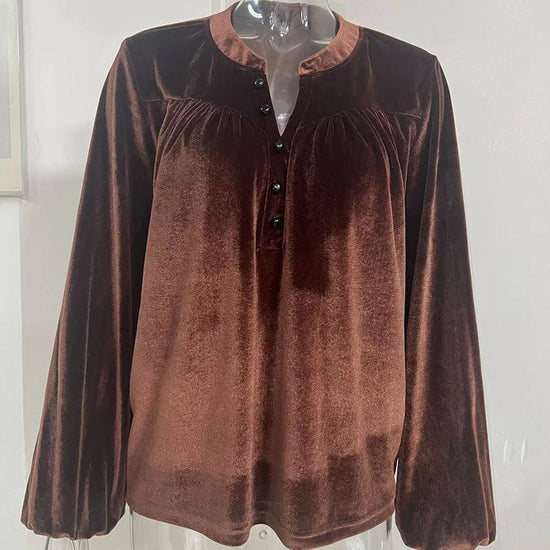Women's Solid Color V-Neck Button Detail Long Sleeve Pullover CJ US