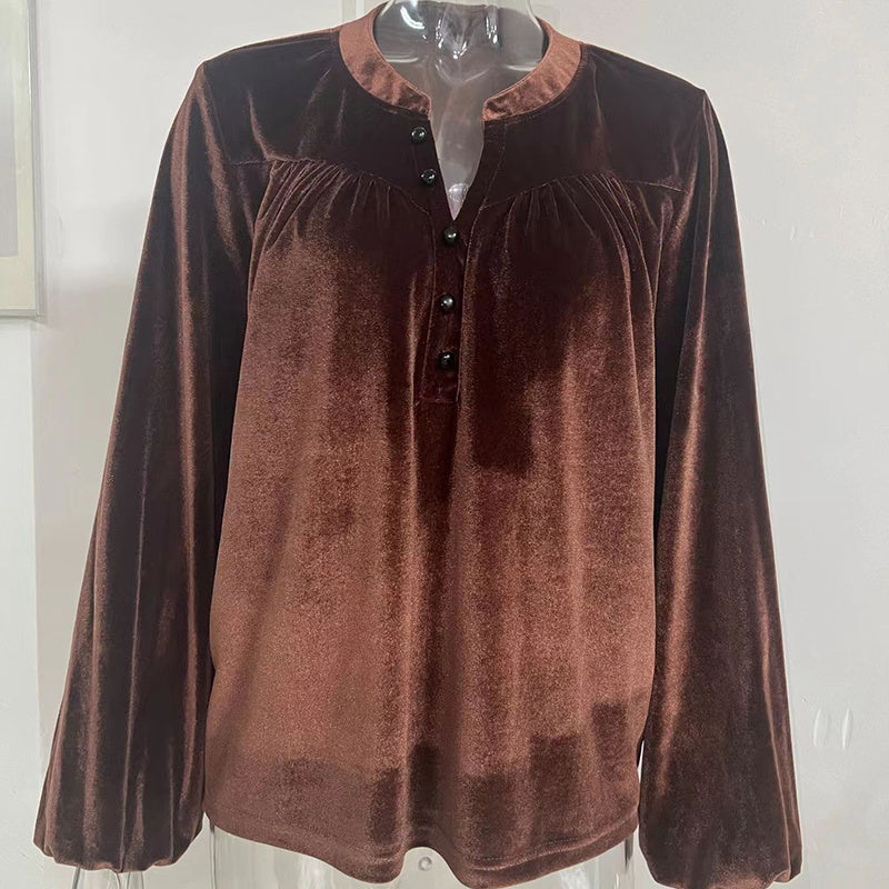 Women's Solid Color V-Neck Button Detail Long Sleeve Pullover CJ US