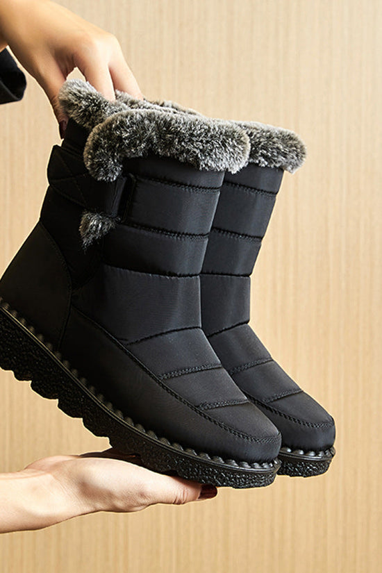 Snow Boots Winter Warm Hook And Loop Fastener Plush Shoes Women Waterproof Low Heels Platform Ankle Boots 
