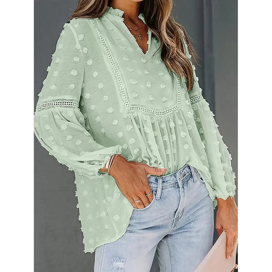 Women’s Long‑Sleeve V‑Neck Business Casual Blouse CJ US