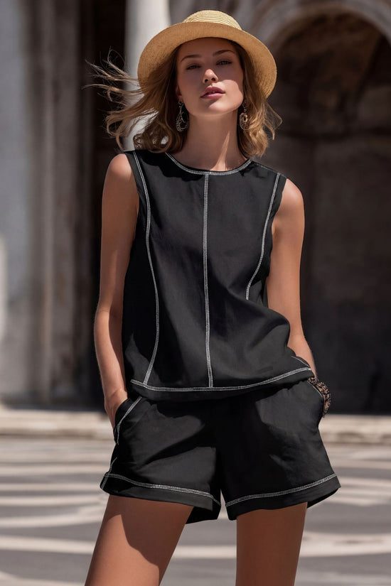 Resort-style Black And White Quilted Sleeveless Set 