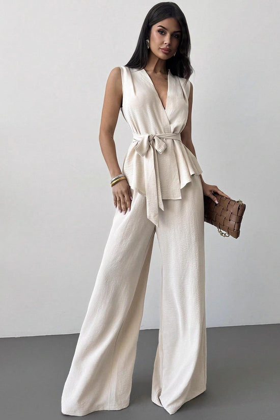 Lace-up V-neck Vest Top And Pants Two-piece Set 