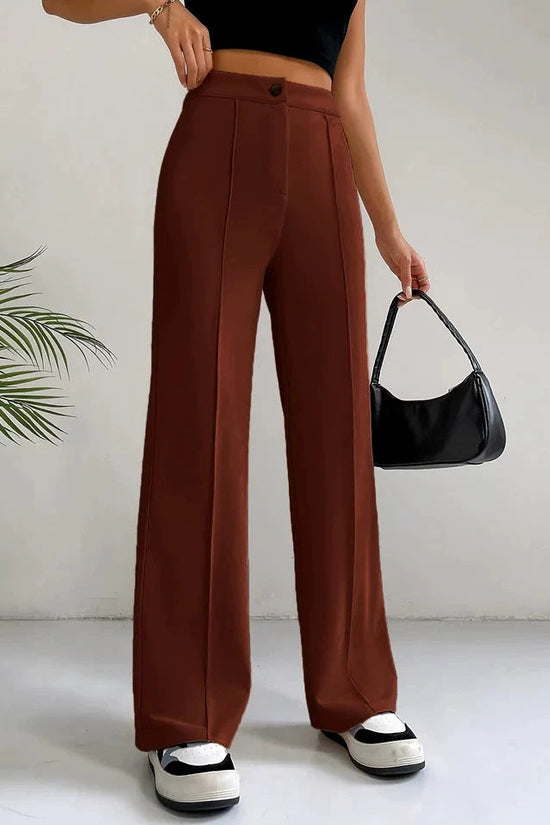 Womens Straight Flare Pants With High-Waisted Stitching Details 