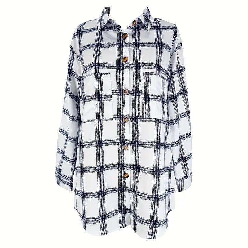 Womens Button Down Shirts Long Sleeve Plaid Shackets Business Casual Blouse Top CJ US