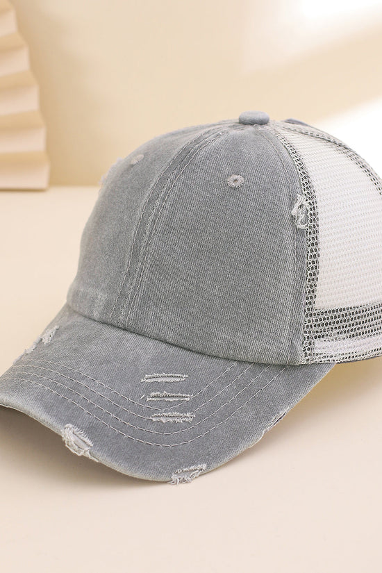 Solid-color, Frayed, Washed-out, Distressed, Mesh-patterned Cap - A Trendy, Youthful, Versatile Baseball Cap That Suits Both Daily Commuting And Outdoor Activities. 