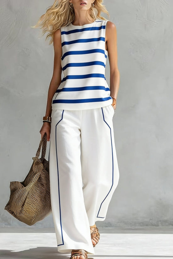 Women's Casual Sleeveless Printed Wide-Leg Pants Two-Piece Set 