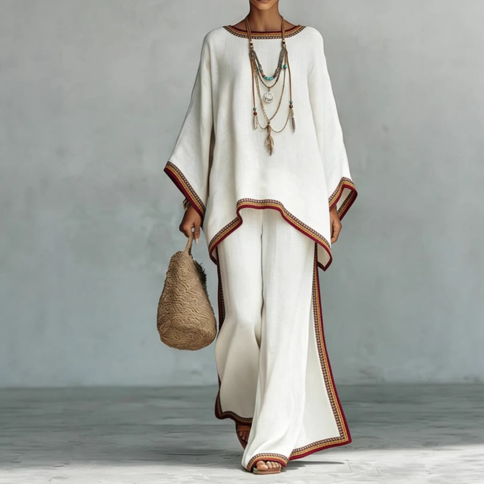 Women's Fashionable Printed Crew-Neck Casual Long-Sleeve Set 