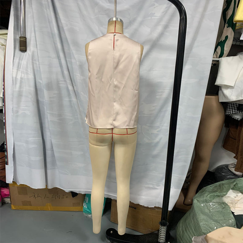 Women's Elegant Sleeveless Mock Neck Top, Ruffle Detail Solid Color Blouse For Office And Casual Wear 