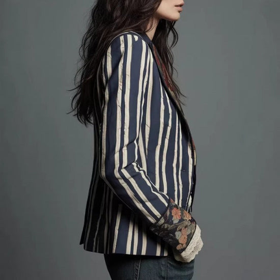 Women's Bohemian Color-Block Striped Blazer 