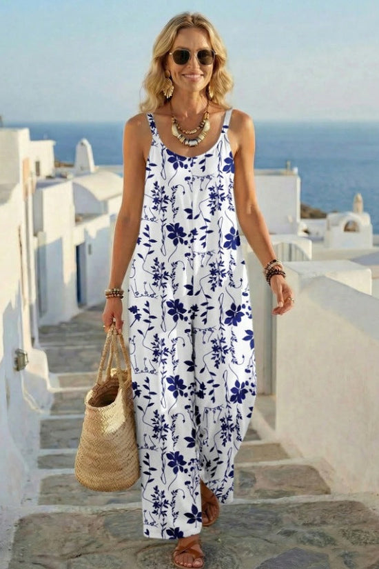Women 3D Printed Casual Jumpsuit Beach Vacation Style 