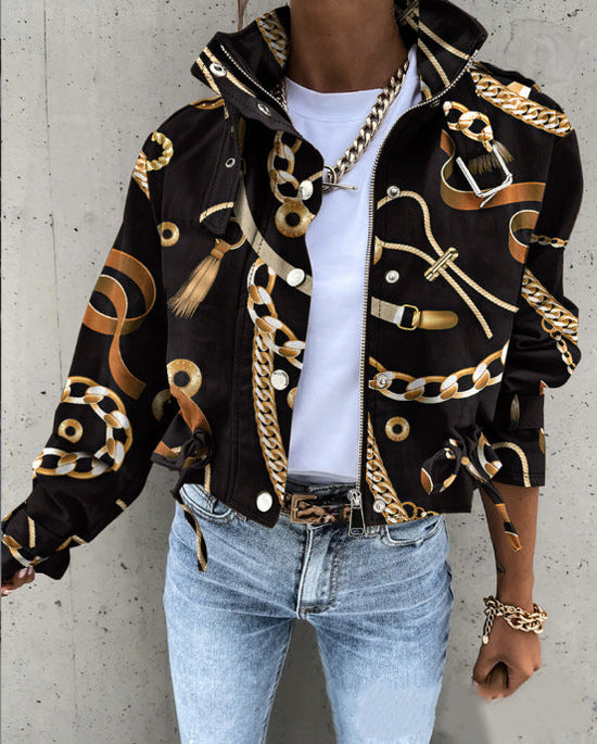 Women’s stand collar drawstring hem jacket 