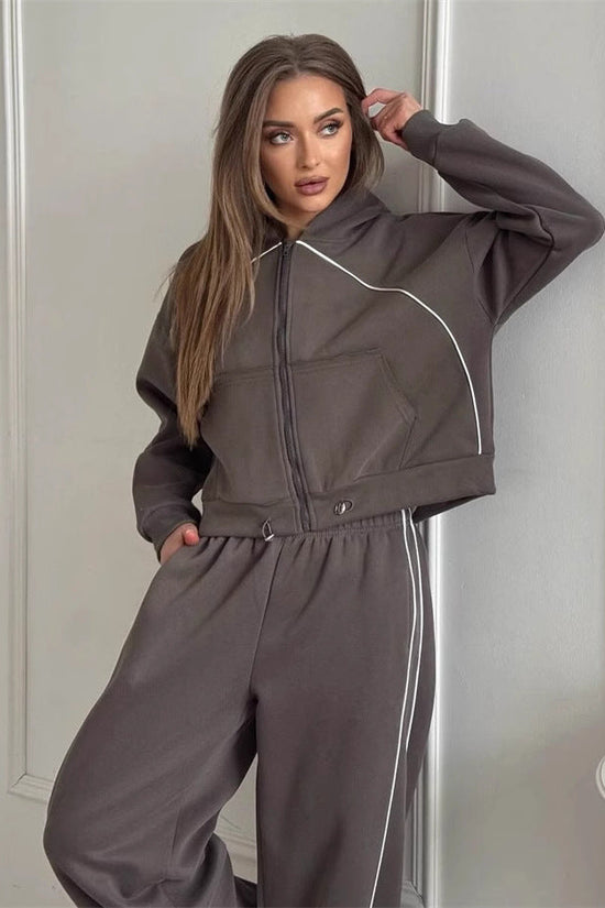 Women's Sportswear Set Solid Color Cardigan Set 