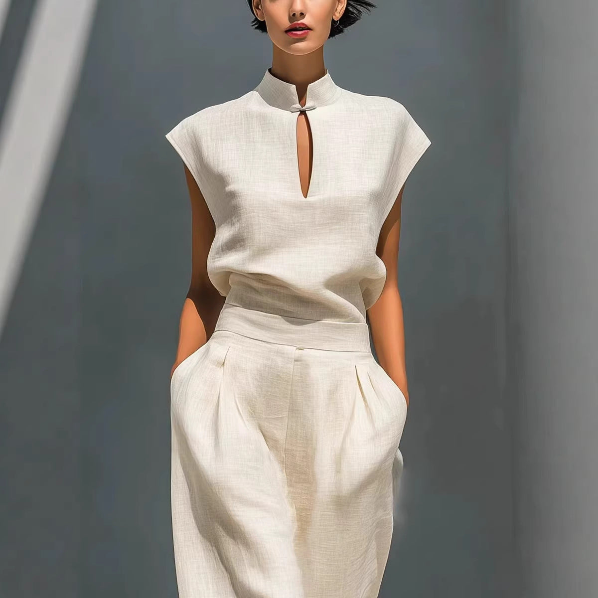 Chinese-style Satin Short-sleeve T-shirt And Pants Set For Women 