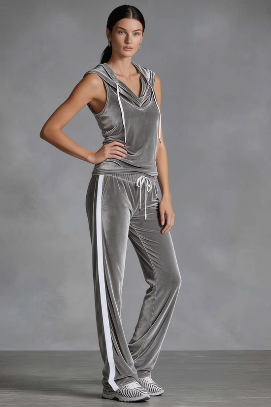 Velvet Womens Fashion Wide-Leg Pants Sports Suit 