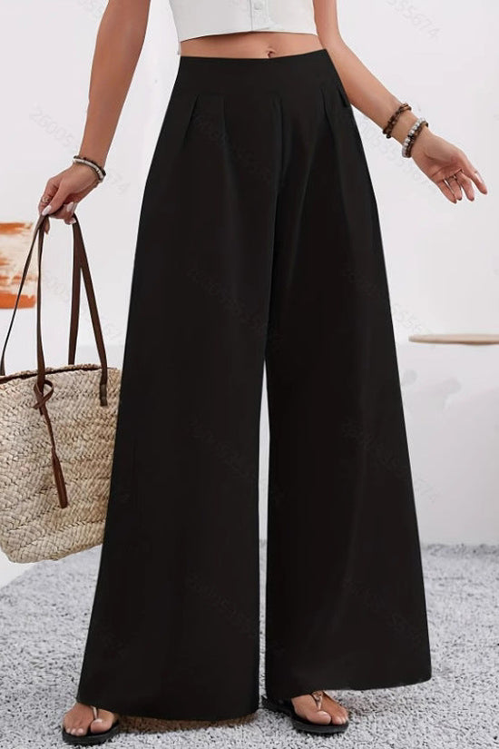 Pocketed High-waisted Fashionable Versatile Wide-leg Trousers Long Pants 