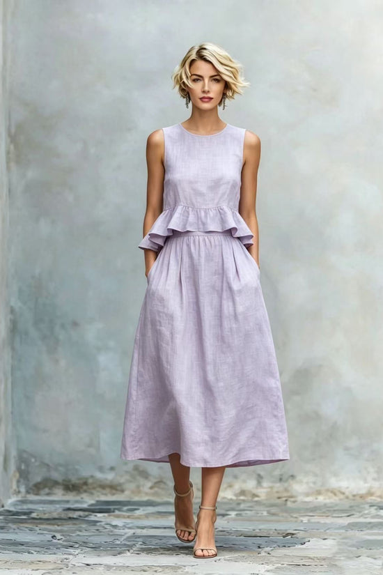 Sleeveless Crew-Neck High-Waisted Ruffle-Trim Resort-Style Dress 