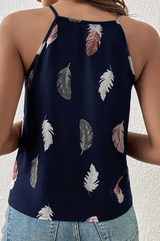 Women’s Feather Print Notch V-Neck Camisole Vest CJ US