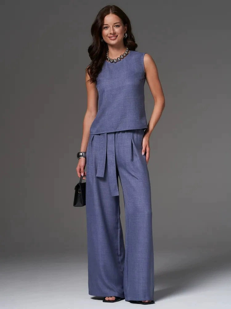 Women's Loose Casual Sleeveless Wide-Leg Pants Set 