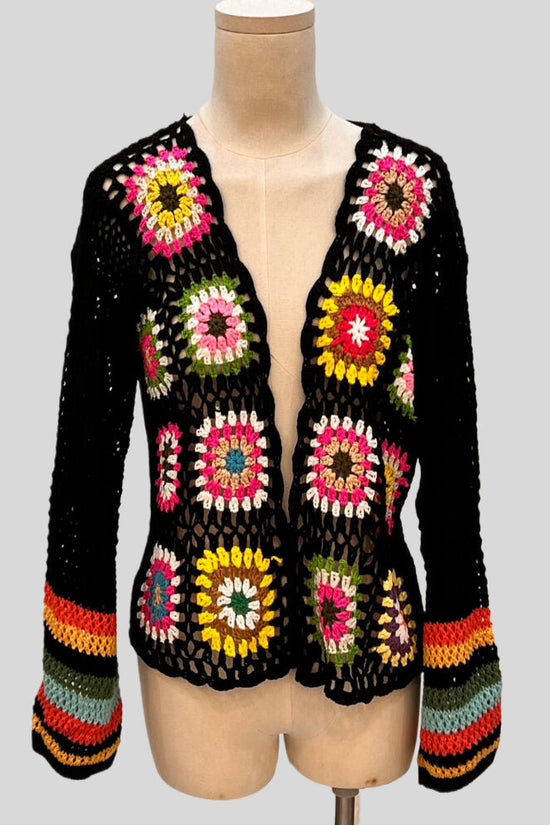 Hand-crocheted Floral Sweater With Random Color Blocks 
