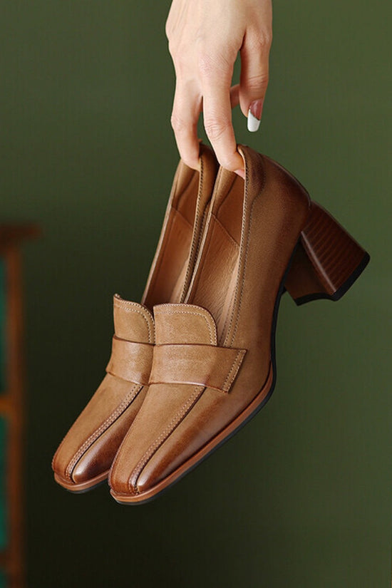 Square-toe Chunky-heel Mid-heel Low-cut Shoes 