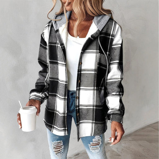 Plaid Drawstring Hoodie Shirt CJ US