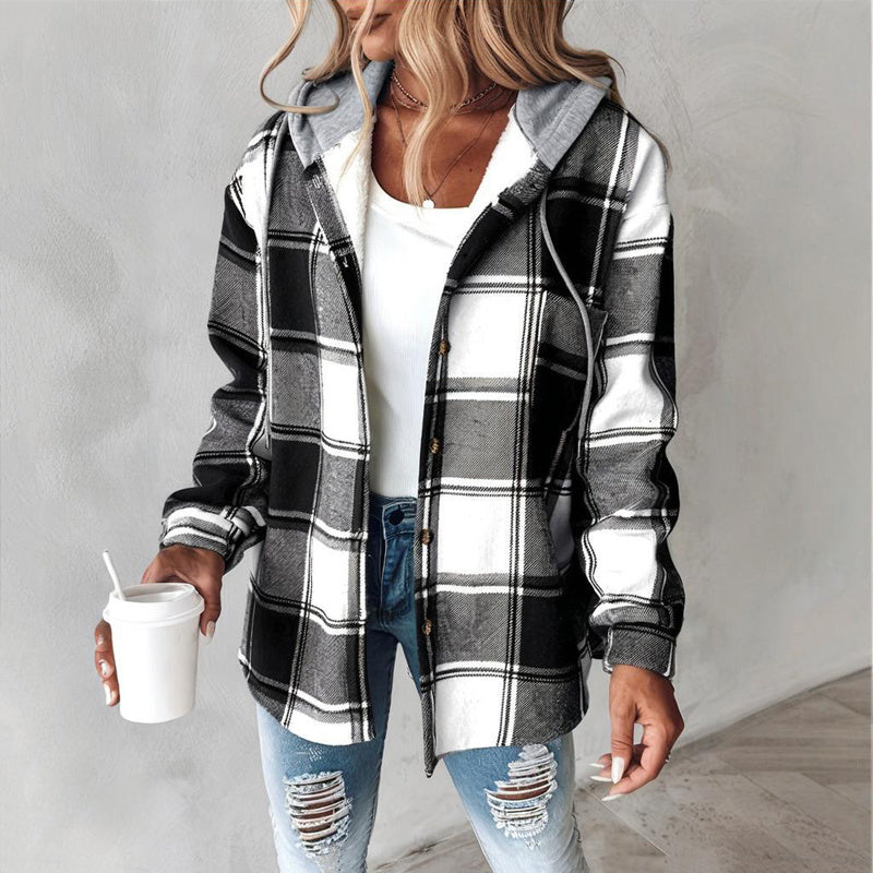 Plaid Drawstring Hoodie Shirt CJ US