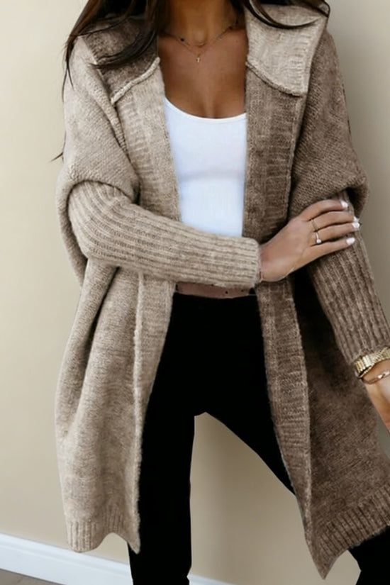Women’s Color Block Hooded Knitted Cardigan – Plus Size Mid-Length Sweater Coat - FitiqueFit