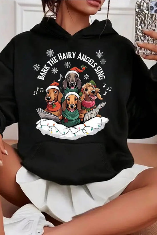 Christmas Dog Cloud Print Hooded Sweatshirt For Women, Casual Long Sleeve Pullover With Kangaroo Pocket,  All-Season Fashion Top CJ US