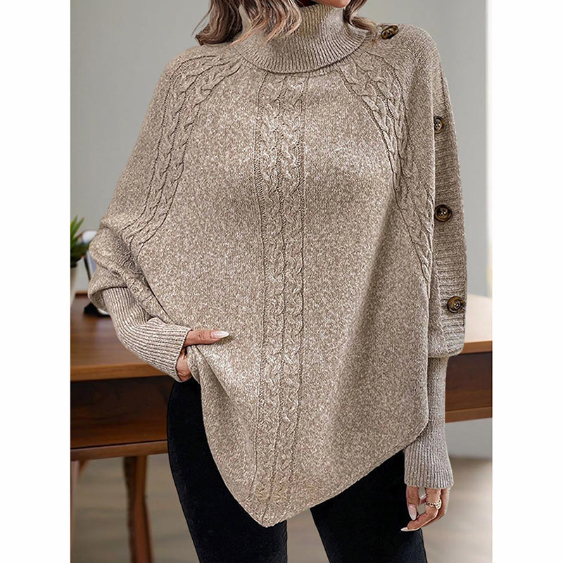 Women's Asymmetry Hem Turtleneck Sweater - Batwing Long Sleeve Casual Pullover For Fall Winter 